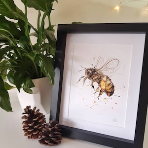 A5 5x8&quot; Art Print: Pollen Pants Honey Bee Watercolour Painting, Signed with mount | beekeeping beekeeper illustration art
