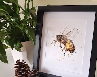 A5 5x8" Art Print: Pollen Pants Honey Bee Watercolour Painting, Signed with mount | beekeeping beekeeper illustration art