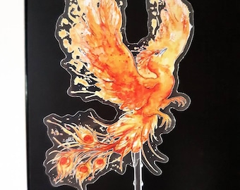 Fiery Phoenix - Clear 4" Weatherproof Sticker - Vinyl or Eco Friendly - Realistic Watercolour Fire Bird