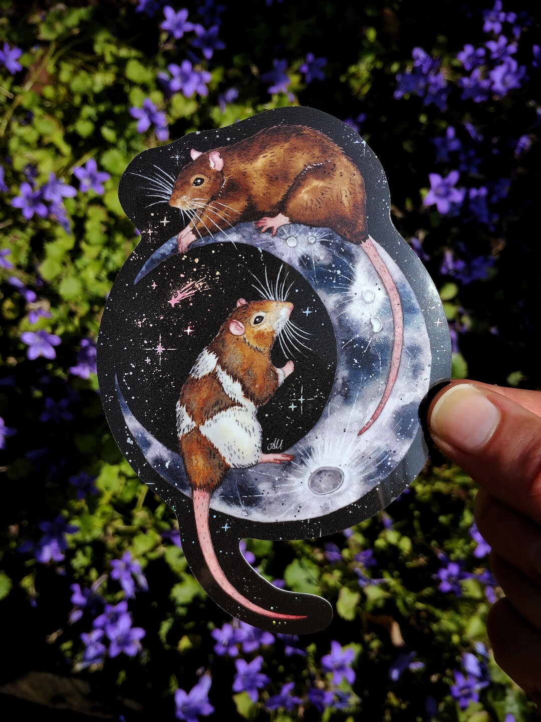 Magical Rats on Moon Holographic 12cm Large Vinyl Sticker ...