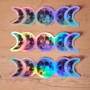 Watercolour Mystical Moon Phases - Holographic or White Glossy Weatherproof Vinyl Sticker - Goddess symbol