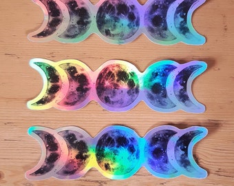 Watercolour Mystical Moon Phases - Holographic or White Glossy Weatherproof Vinyl Sticker - Goddess symbol