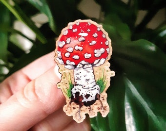 Baby Toadstool Fly Agaric Mushroom 4cm Wooden Pin Badge (Responsibly sourced wood & eco-friendly)