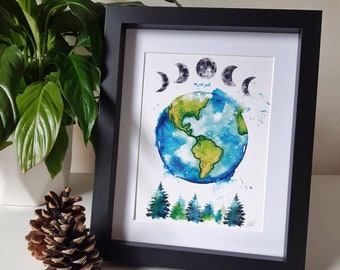 A5 5x8" Art Print: Earth Day is Every Day Watercolour Painting, Signed with mount