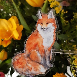 Adesivo acquerello Fluffy Red Fox 7,5 cm - Vinile trasparente resistente alle intemperie