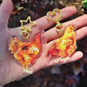 Red Hen Chicken 2.5" keyring charms (100% recycled acrylic) realistic watercolour charms for bags, purses, keys etc