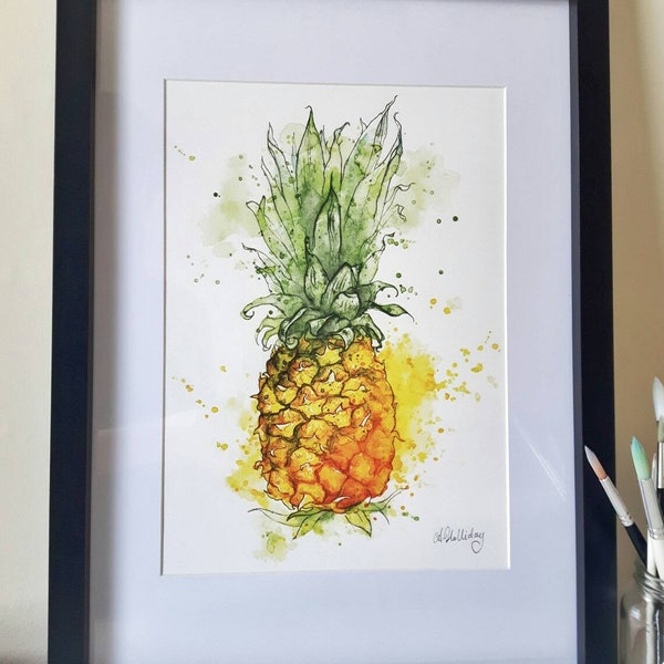 Giclee Fine Art Print: Pineapple Watercolour Painting