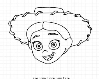 6372 - Silhueta do rosto da Jessie, a Cowgirl, em formato SVG, EPS, PNG, DXF e JPEG. Arquivo DTF da Disney para Cricut e Toy Story.