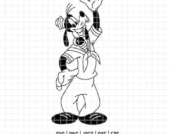 5029 - グーフィーのスチュワード線画 SVG、EPS、PNG、DXF、Jpeg。ディズニークルーズ、グーフィーの旅行 DTF