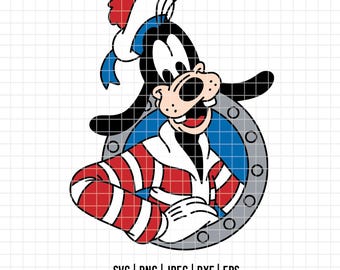 5219 - フレーム付きグーフィー・スチュワード（フルカラー）DTF SVG、EPS、PNG、DXF、JPEG。ディズニークルーズ、グーフィーの旅行DTF