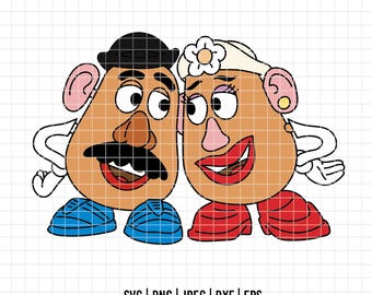 6093 - Sr. Batata e Sra. Batata se abraçando em formato DTF colorido, nos formatos SVG, EPS, PNG, DXF e JPEG. Toy Story da Disney em formato DTF.