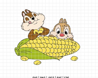 4990 - Chip e Dale comendo em cores vibrantes nos formatos SVG, EPS, PNG, DXF e JPEG. Chip e Dale da Disney em formato DTF.