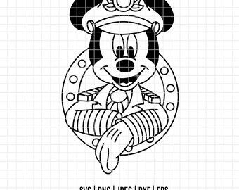 5215 - ミッキーのスチュワードのフレーム付き線画 SVG、EPS、PNG、DXF、Jpeg。ディズニークルーズ、ミッキーの旅行 DTF