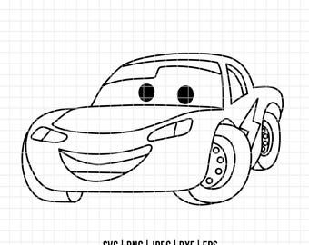6085 - Desenho de linha do Relâmpago McQueen sorrindo em SVG, EPS, PNG, DXF e JPEG. Disney Cars DTF