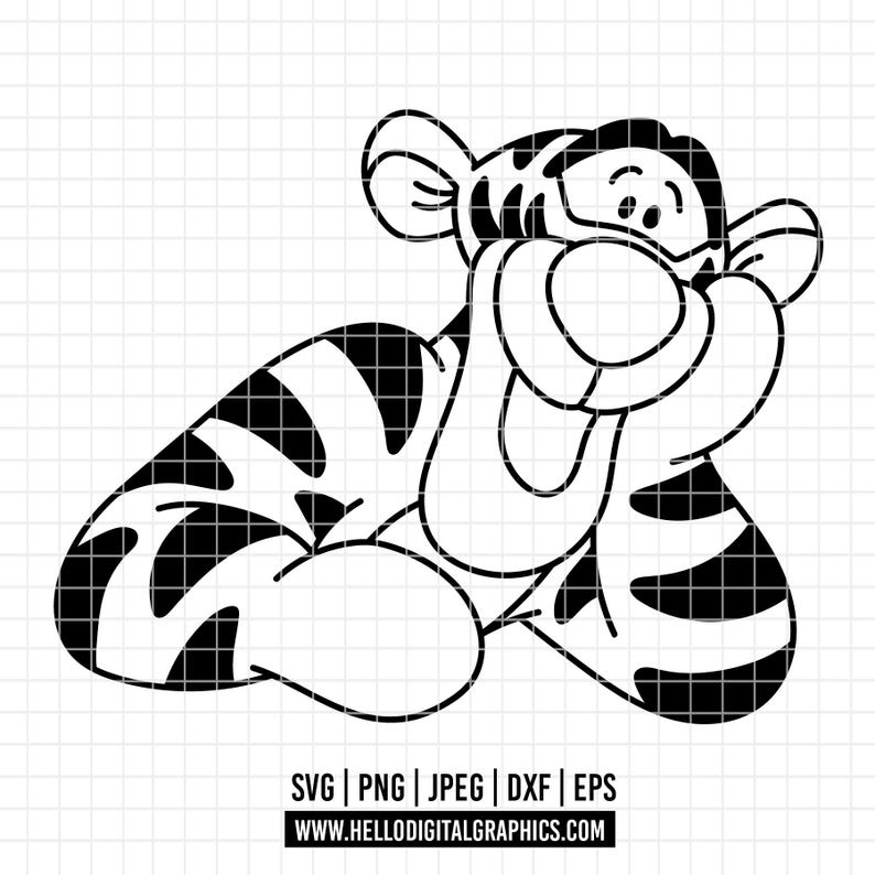 Tigger Vector File 4556 - Tigger Smiling Line Art Svg, Eps, Png, Dxf, Jpeg. Disneyy Winnie ...