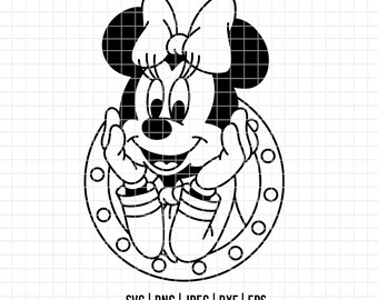 5216 - フレーム付きミニーちゃんスチュワーデス（線画）SVG、EPS、PNG、DXF、JPEG。ディズニークルーズ、ミニーちゃんの旅行（DTF）