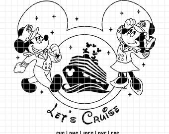 5225 - Arte da Minnie e do Mickey para um cruzeiro em SVG, EPS, PNG, DXF e JPEG. Cruzeiro Disney, viagens, férias em família, turma da Disney (arquivo DTF).