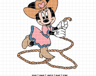 4673 - Minnie cowboy dtf em cores completas Svg, Eps, Png, Dxf, Jpeg. Minnie da Disney dtf