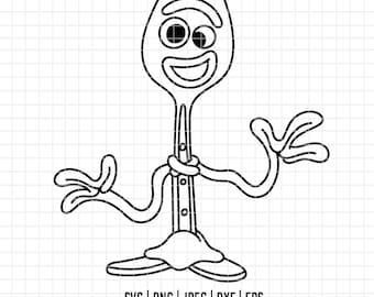 4626 - Desenho de linha do Forky posando em SVG, EPS, PNG, DXF e JPEG. Disney Toy Story DTF
