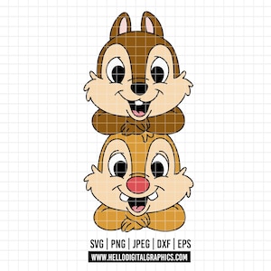 May include: A digital graphic featuring two cartoon chipmunks, one atop the other. The top chipmunk is brown, the bottom is tan. Both have large eyes and are smiling. The graphic includes file type options and a website address.