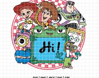 6381 - Toy Story 5: Novos personagens juntos em xadrez (SVG, EPS, PNG, DXF, JPEG). Arquivo DTF de Toy Story da Disney para Cricut.