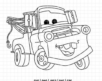 6084 - Desenho de linha do Mate sorrindo em SVG, EPS, PNG, DXF e JPEG. Disney Cars DTF