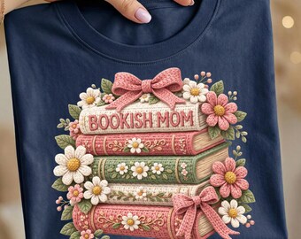 Bookish Mama Faux Yarn Crochet PNG, Coquette Book lover Knitted PNG,  Floral Bookish Knitted Design, Retro Floral Book Sublimation