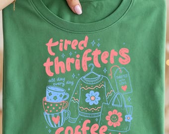 Tired Thrifters Coffee Club PNG, Funny Thrift Shirt Design, Vintage Mug Grandmacore Graphic, Retro Thrifting Aesthetic, Shirt Design PNG