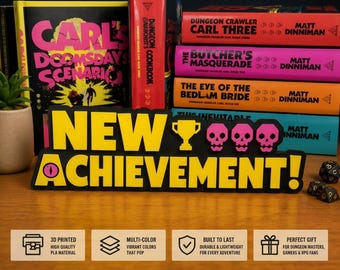Dungeon Crawler Carl New Achievement Sign | 11" Bookshelf Decor | 3D Printed Wall Art | Dungeon Master Gift | RPG Gamer Room Decor