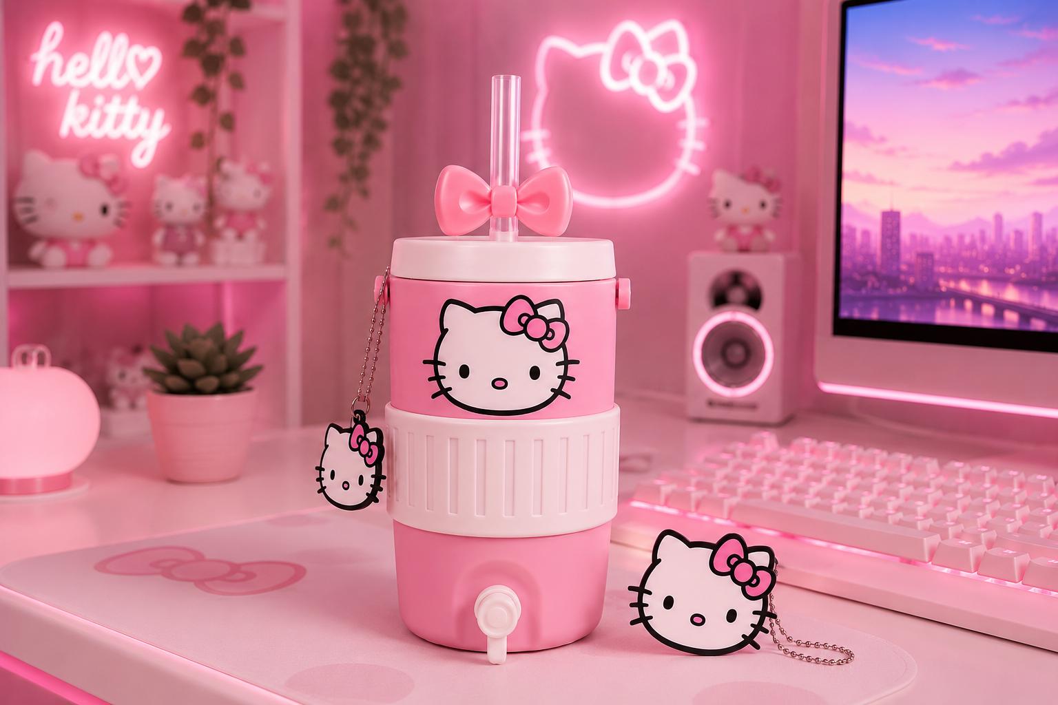 Hello Kitty Koozie Can Holder With Lid, Straw & Bottle Opener
