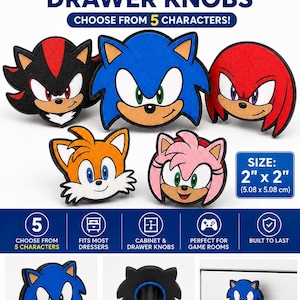 Sonic Drawer Knobs, Sonic Cabinet Knob, Shadow Hedgehog, Knuckles, Tails, Amy Rose, Kids Dresser Knobs, Video Game Room Decor
