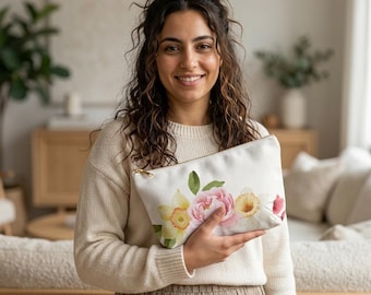 Floral Accessory Pouch, Small Travel Makeup Organizer Bag