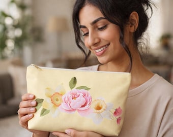 Floral Accessory Pouch, Small Travel Makeup Organizer, Zipper Cosmetic Bag