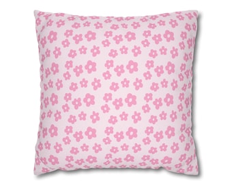 Pink Floral Pillow Cover, Cottagecore Flower Cushion, Girls Room Decor