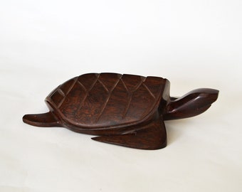 Vintage Midcentury Ironwood Turtle Sculpture Minimalist Wood Carving