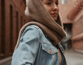 Hooded scarf - Wool scarf - 100% Merino - hand-knitted - knitted scarf - made to order product!