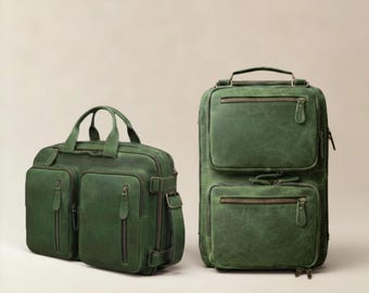 Italian Leather Convertible Briefcase Backpack: 3-in-1 Laptop Messenger Bag