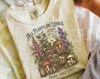 Retro All Plants Are Edible Some Only Once Comfort Colors Shirt, Cottagecore Botanical Tee