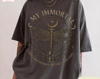 My Immortal Dragonfly Shirt, Comfort Colors Gothic Nature Tee, Dark Academia Celestial Moon T-Shirt