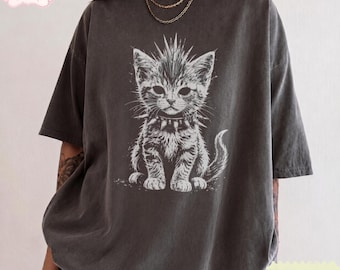 Cute Vintage Punk Kitten Shirt, Comfort Colors Cat Lover Tee, Gothic Kitten Graphic T-Shirt, Grunge Cat Gift, Cat Mom Shirt
