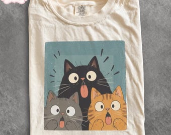 Cute Funny Cat Shirt, Comfort Colors Cat Lover Tee, Curious Cats Graphic T-Shirt, Whimsical Kitty Gift, Cat Mom Shirt