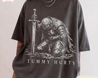 Tummy Hurts Shirt, Comfort Colors Medieval Knight Tee, Funny Dark Fantasy Graphic Shirt, Fantasy Lover Gift