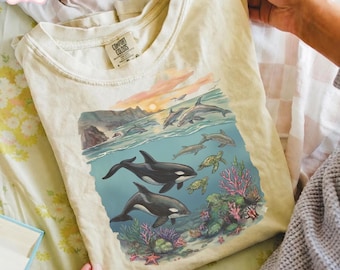 Vintage Orca Whale Shirt, Comfort Colors Ocean Life Tee, Marine Life Graphic Shirt, Coastal Nature Lover Gift