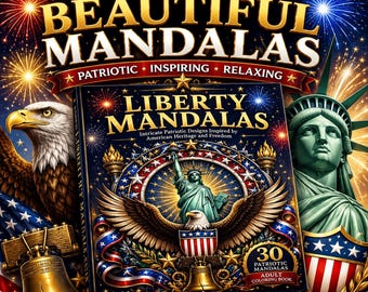 Malbuch „Liberty Mandalas“ für Erwachsene | Patriotische Mandala-Motive mit Adlern, Sternen und Freiheitsstatue | US 250