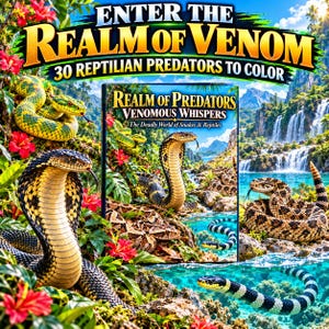 Snake Coloring Book for Adults, 30 Printable Reptile Pages, Cobras Vipers Pythons, Wildlife Coloring Book, Instant Download PDF