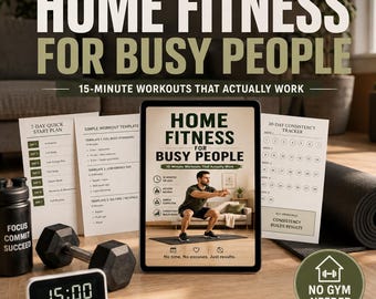 Heimfitness für vielbeschäftigte Menschen: E-Book mit 15-Minuten-Workout, Fitnessplaner und Trainingstracker (PDF-Paket)