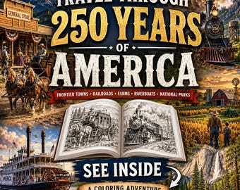 250 Jahre Amerika – Malbuch | Historische Städte, Eisenbahnen & Pionierträume | Malvorlagen für Erwachsene zum Thema Amerika