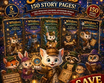Whiskers Mystery Malbuch-Bundle: 5 Bücher, 150 Seiten mit Geschichten – Niedliche Detektivabenteuer für Kinder (PDF-Sammlung)