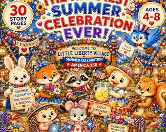 Das Malbuch „Little Liberty Village“ für Kinder von 4-8 Jahren: Gemütliches Cottagecore-Tierabenteuer, Amerika 250 Sommerfest-Spaß