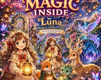 Luna and the Magical Lantern Forest Coloring Book | Cute Anime Fantasy Adventure | 30 Story Pages | Kids PDF Digital Download